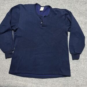 Vintage Damart Thermolactyl Undershirt Men L Blue Fleece Thermal Henley USA Made